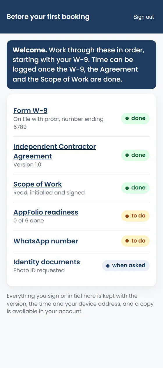 The onboarding list with the first three steps done